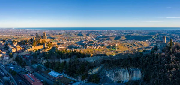 Krásný Letecký Výhled Pevnost Guaita Monte Titano Městem San Marino — Stock fotografie