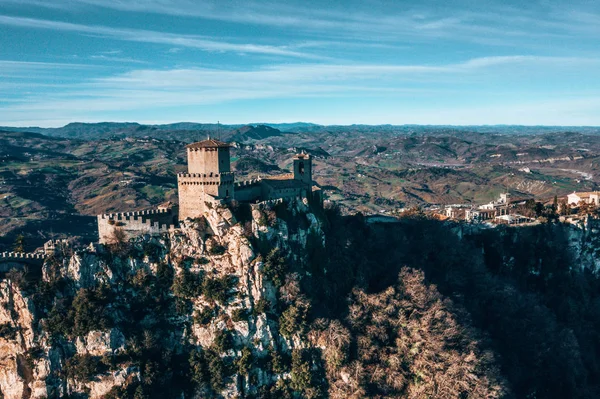 Krásný Letecký Výhled Pevnost Guaita Monte Titano Městem San Marino — Stock fotografie