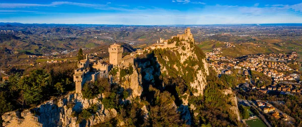Krásný Letecký Výhled Pevnost Guaita Monte Titano Městem San Marino — Stock fotografie