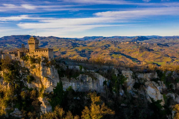 Schöne Luftaufnahme Der Festung Guaita Auf Dem Monte Titano Mit — Stockfoto