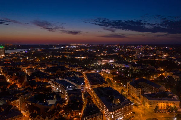 Linda Vista Aérea Panorâmica Cidade Velha Riga Entardecer Durante Pôr — Fotografia de Stock