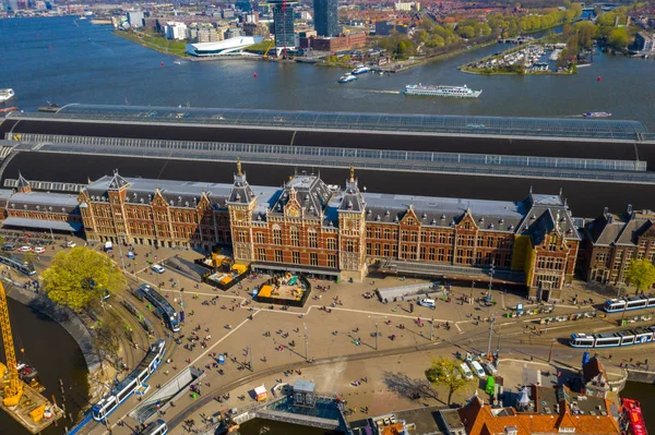 Veduta Aerea Della Stazione Centrale Amsterdam Dall Alto Nei Paesi — Foto Stock