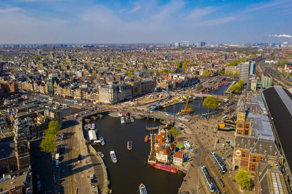 Vista Aérea Panorâmica Amsterdã Durante Belo Dia Verão Holanda Perto — Fotografia de Stock