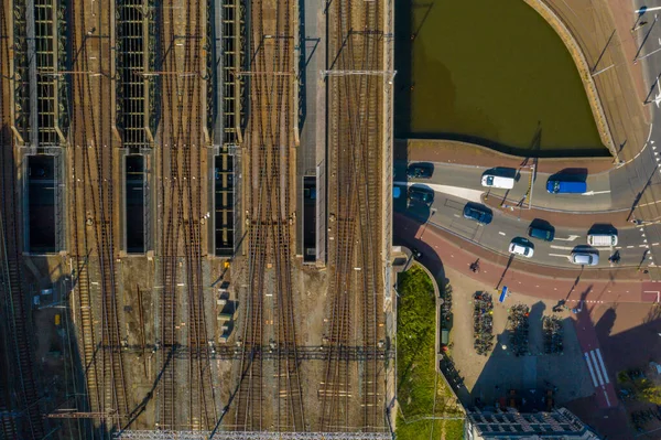 Vista Aérea Estação Ferroviária Central Amesterdão Partir Cima Holanda — Fotografia de Stock