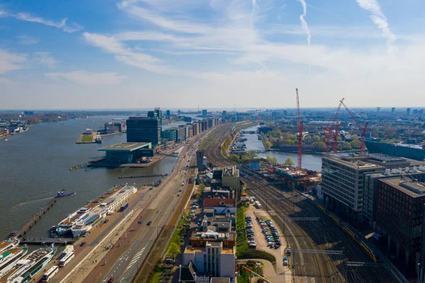 Vista Aerea Panoramica Amsterdam Durante Bella Giornata Estiva Paesi Bassi — Foto Stock