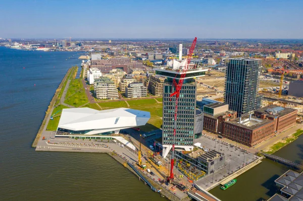 Amszterdam Hollandia 2019 Június Amszterdami Csatornák Légi Kilátása Modern Épületekkel — Stock Fotó