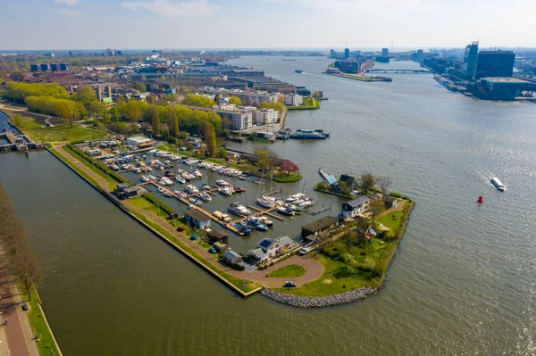Bella Vista Aerea Dei Canali Amsterdam Con Ponte Tipiche Case — Foto Stock