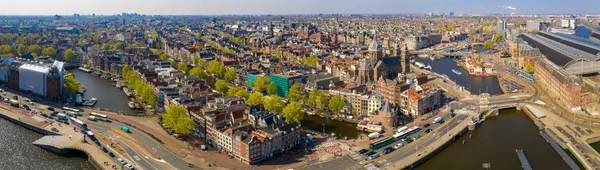 Panoramisch Uitzicht Vanuit Lucht Amsterdam Tijdens Een Prachtige Zomerdag Nederland — Stockfoto