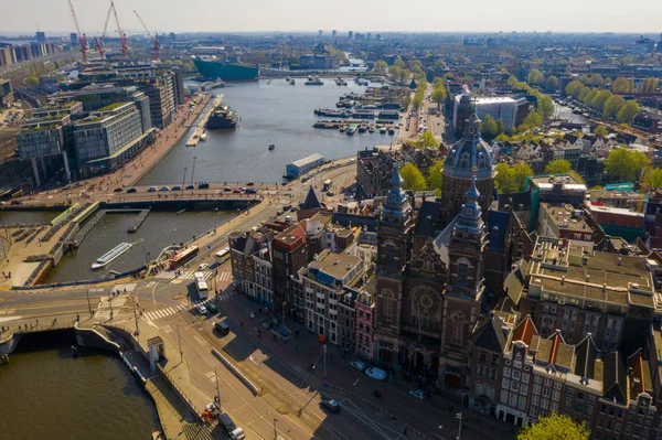 Güzel Bir Yaz Gününde Amsterdam Panoramik Hava Manzarası Klasik Katedralin — Stok fotoğraf