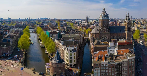 Panoramic Aerial View Amsterdam Beautiful Summer Day Netherlands Classical Cathedral — Stock Photo, Image