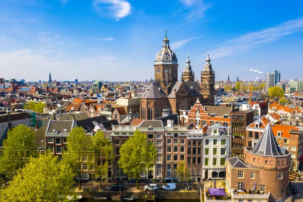 Panoramic Aerial View Amsterdam Beautiful Summer Day Netherlands Classical Cathedral — Stock Photo, Image