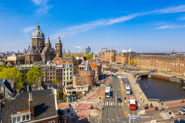 Vista Aérea Panorâmica Amsterdã Durante Belo Dia Verão Holanda Perto — Fotografia de Stock