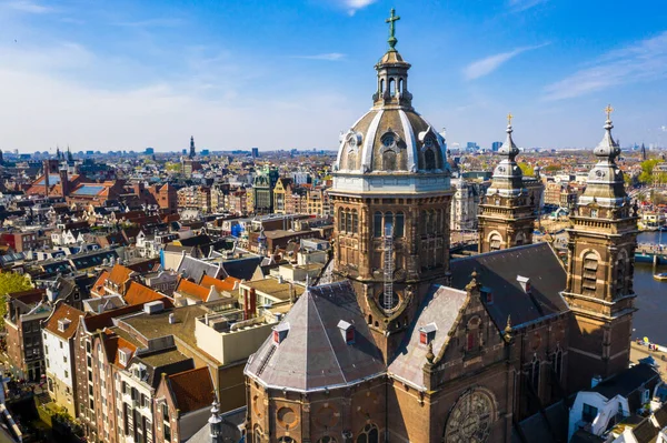Πανοραμική Εναέρια Άποψη Του Άμστερνταμ Κατά Διάρκεια Της Όμορφης Καλοκαιρινής — Φωτογραφία Αρχείου