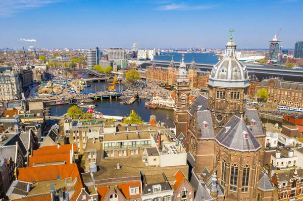 Güzel Bir Yaz Gününde Amsterdam Panoramik Hava Manzarası Klasik Katedralin — Stok fotoğraf