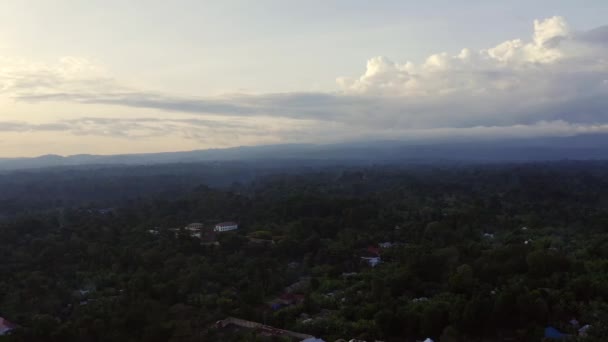 坦桑尼亚乞力马扎罗山火山的航空图 座落在丛林中中央的巨大的山 美丽的风景 — 图库视频影像