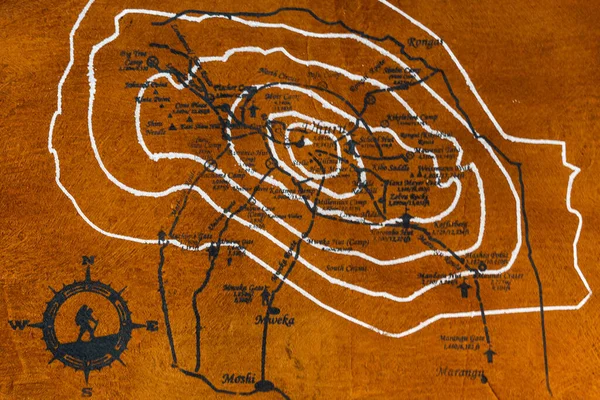 タンザニアのキリマンジャロハイキングコースの古典的な紙の地図 レモソ ウンブエ ロンギ マルガング マチャメ路線 — ストック写真