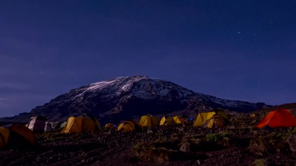 Carpas Acampadas Base Del Monte Kilimanjaro Hermosa Vista Del Timelapse — Vídeos de Stock