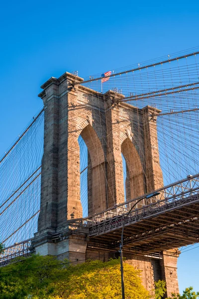 Brooklynský Most Přes East River Ráno Newyorského Dolního Manhattanského Nábřeží — Stock fotografie