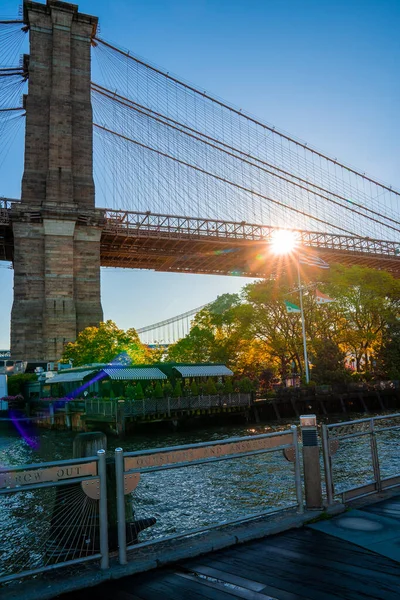 Brooklyn Bridge Vroege Ochtend Gezien Vanaf Brooklyn Bridge Park Met — Stockfoto