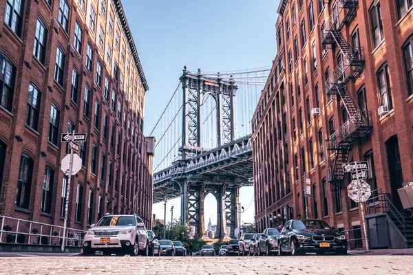 Vista Del Puente Manhattan Desde Estrecha Calle Washington Brooklyn Nueva — Foto de Stock