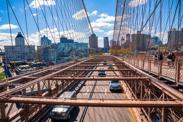 Nova Iorque Eua Maio 2019 Tráfego Ponte Brooklyn Com Vista — Fotografia de Stock