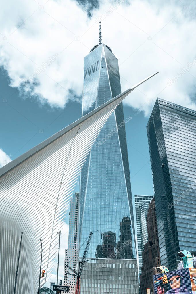 Architecture concept abstract background. Detailed architecture background taken of the One World Trade Centre Transport Hub.