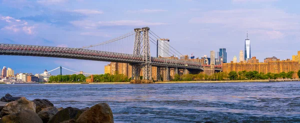 Panoramic View Williamsburg Bridge Seen Domino Park Brooklyn New York — Stock Photo, Image