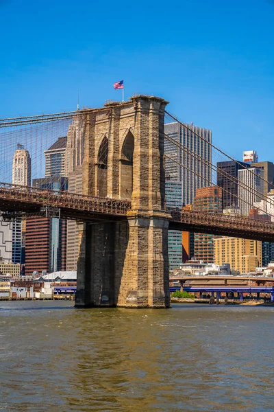 Brooklyn Bridge Lower Manhattan New York Avec Ciel Bleu Clair — Photo