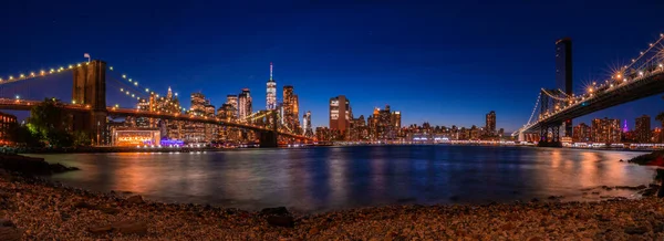 Magische Avond Zonsondergang Uitzicht Brooklyn Bridge Vanuit Het Brooklyn Park — Stockfoto