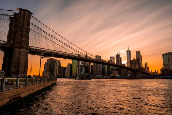 Mágica Vista Atardecer Del Puente Brooklyn Desde Parque Brooklyn Con — Foto de Stock