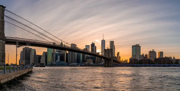 Mágica Vista Atardecer Del Puente Brooklyn Desde Parque Brooklyn Con — Foto de Stock