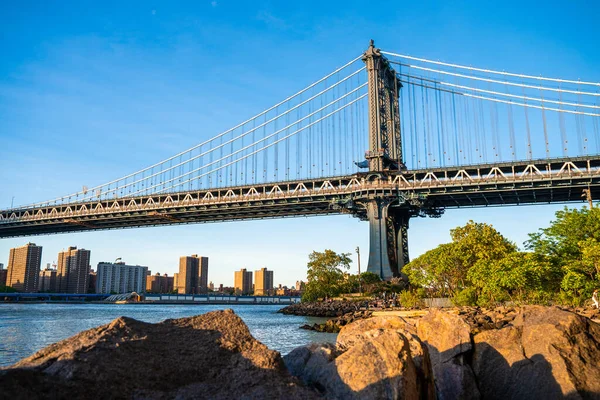 Vista Cerca Del Puente Manhattan Desde Parque Brooklyn Con Una — Foto de Stock