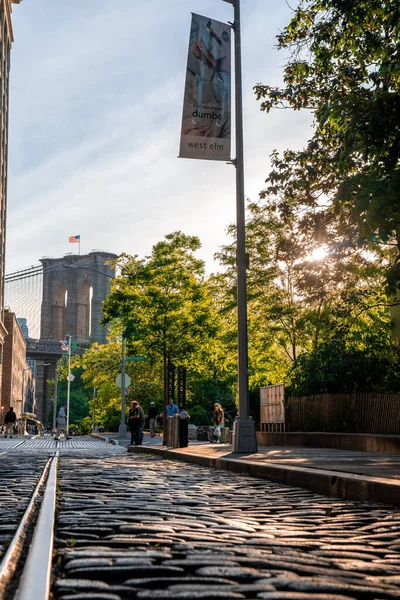 Zavřít Večerní Západ Slunce Pohled Brooklyn Most Brooklyn Parku Nižším — Stock fotografie