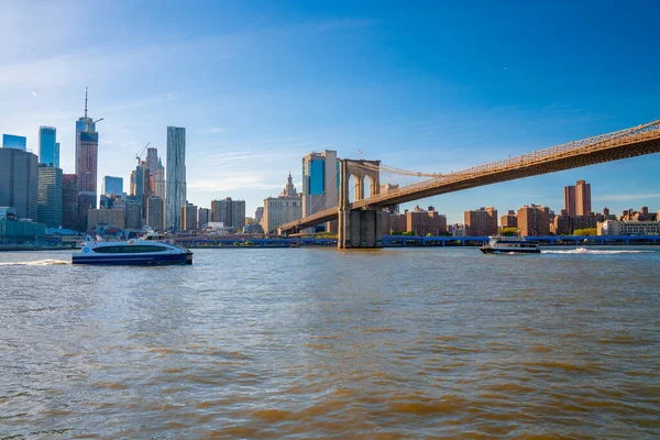 Prachtig Panoramisch Uitzicht Brooklyn Brug Vanaf Het Brooklyn Park Met — Stockfoto