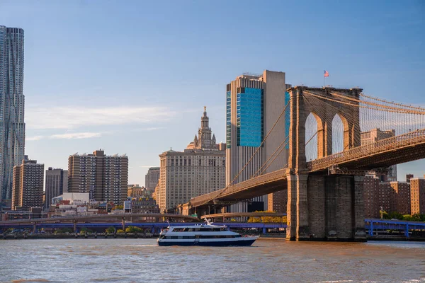 Hermosa Vista Panorámica Del Puente Brooklyn Desde Parque Brooklyn Con — Foto de Stock