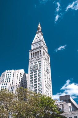 Manhattan, New York 'taki gökdelenlerin yakın görüntüsü.