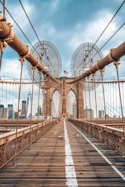 Tomma Brooklyn Bridge Nedstängning New York Grund Pandemin — Stockfoto