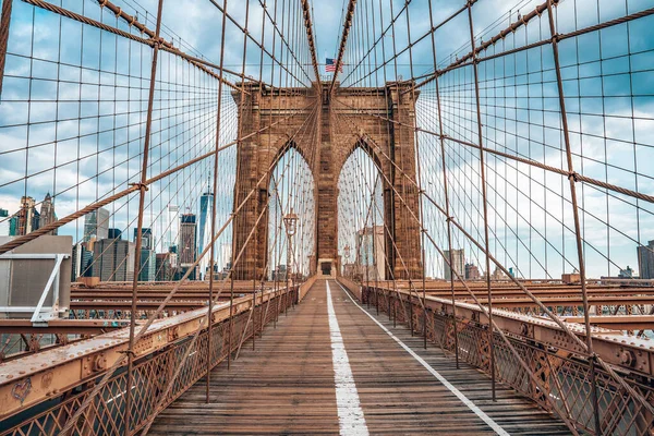 Empty Brooklyn Bridge Lockdown New York Because Pandemic — Stock Photo, Image