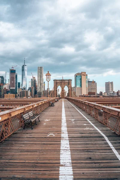 Empty Brooklyn Bridge during lockdown in New York, because of the pandemic.