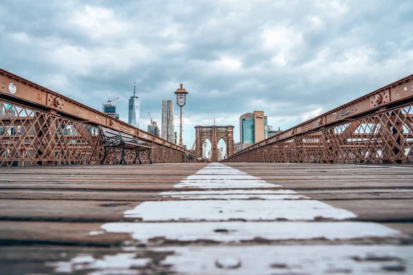 Tomma Brooklyn Bridge Nedstängning New York Grund Pandemin — Stockfoto