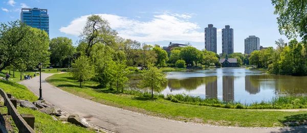 Central Park New York City Der Nähe Eines Teiches Einem — Stockfoto