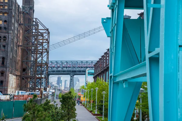 Old renovated cranes in Domino park sign in Williamsburg, New York.