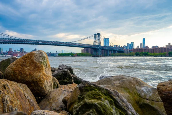 Williamsburg Brug Uitzicht Vanaf Het Domino Park Bord Williamsburg New — Stockfoto