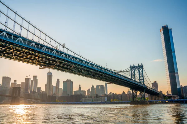 Vista Cerca Del Puente Manhattan Desde Parque Brooklyn Con Una — Foto de Stock