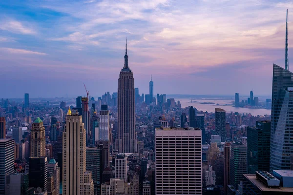 New York City Zonsondergang Skyline Uitzicht Met Stadsgezicht Wolkenkrabbers Manhattan — Stockfoto