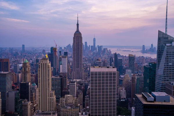 New York City Zonsondergang Skyline Uitzicht Met Stadsgezicht Wolkenkrabbers Manhattan — Stockfoto