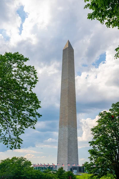 Washington Emlékmű Napsütéses Napon Kék Háttér — Stock Fotó