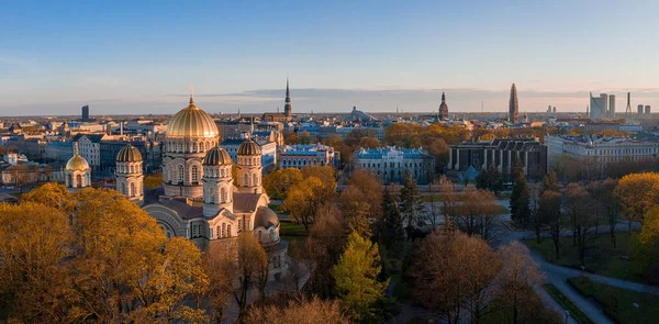 Vista Aérea Superior Riga Natividade Catedral Cristo Igreja Famosa Marco — Fotografia de Stock