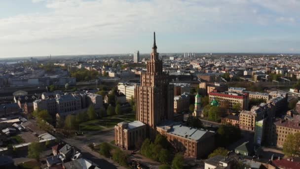 Luftaufnahme Der Lettischen Akademie Der Wissenschaften Riga Lettland Wurde Zwischen — Stockvideo