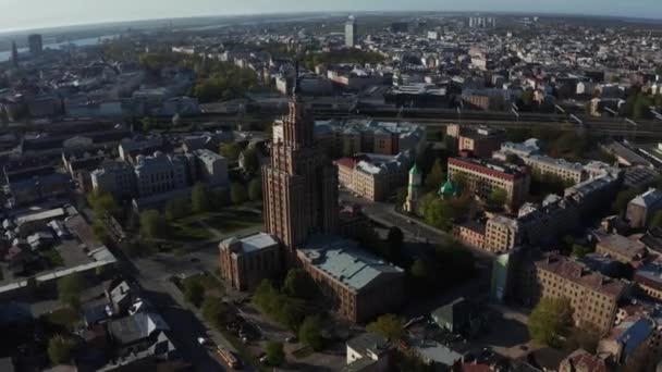 Vista Aérea Perto Academia Letã Ciências Riga Letónia Foi Construído — Vídeo de Stock